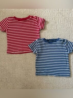 Lot of 2 Jojo Maman Bebe 18-24 months Striped Short-Sleeve baby Tee - Red & Blue